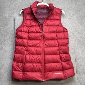 Eddie Bauer EB650 Down Vest Men's Medium Red Packable Puffer Outdoor Travel Warm